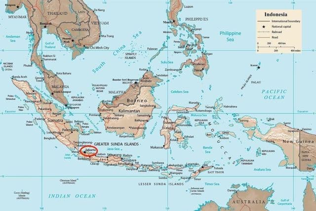 Jakarta su Java - mappa dell'Indonesia