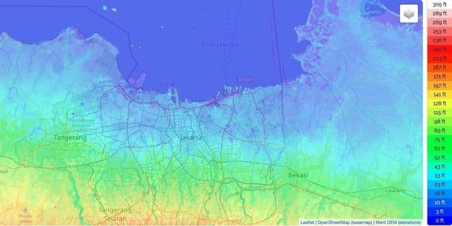 Mappa altimetrica di Jakarta