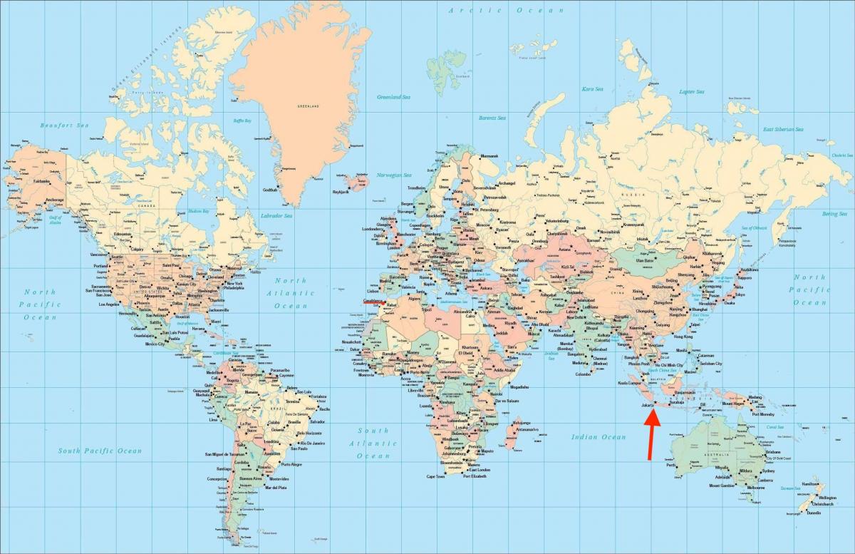 Posizione di Jakarta sulla mappa del mondo