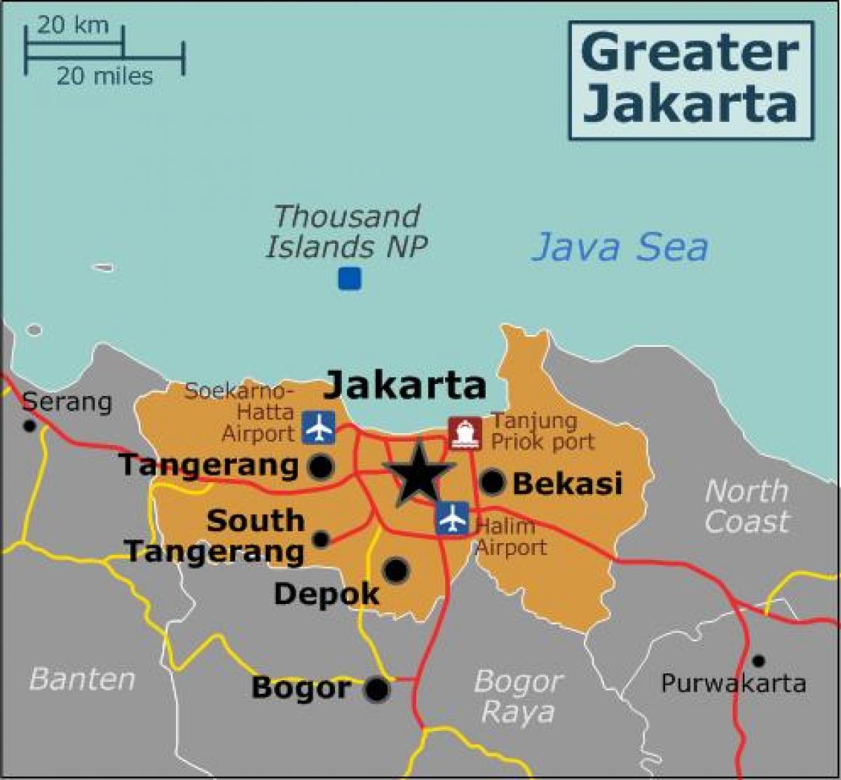 Mappa degli aeroporti di Jakarta
