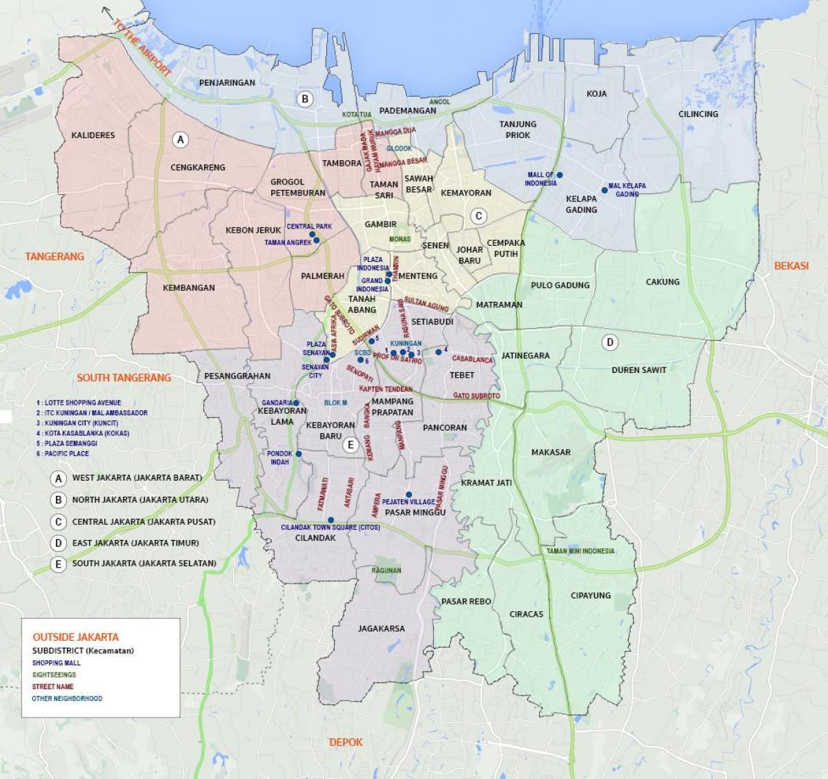Mappa dei quartieri di Jakarta