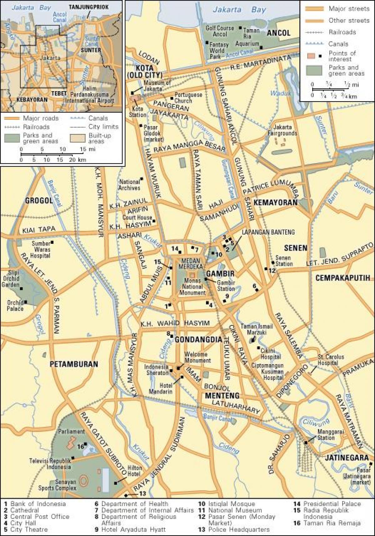 Mappa dei tour a piedi di Jakarta